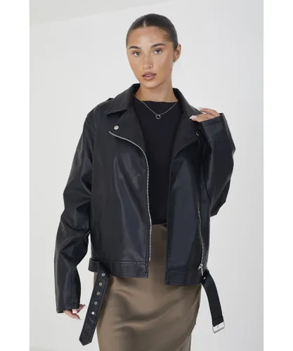 Brave Soul Womens Black 'Coney' Faux Leather Pu Oversized Jacket