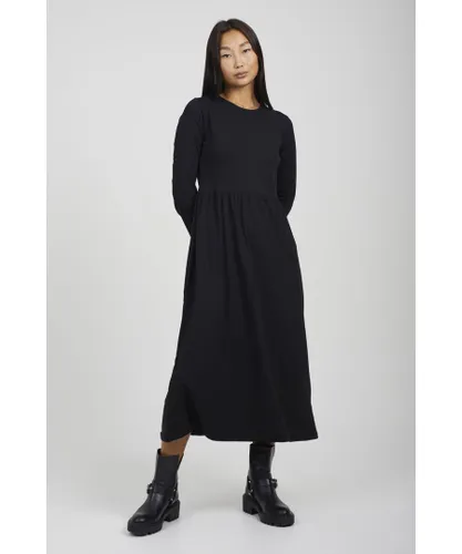 Brave Soul Womens Black Cotton 'Marge' Long Sleeve Midi Smock Dress