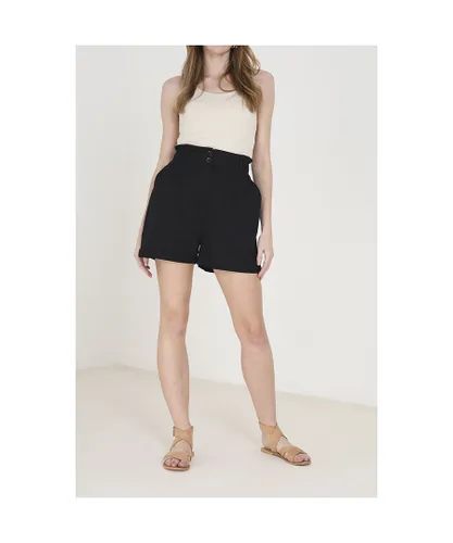 Brave Soul Womens Black 'Neave' High Waisted Paperbag Shorts
