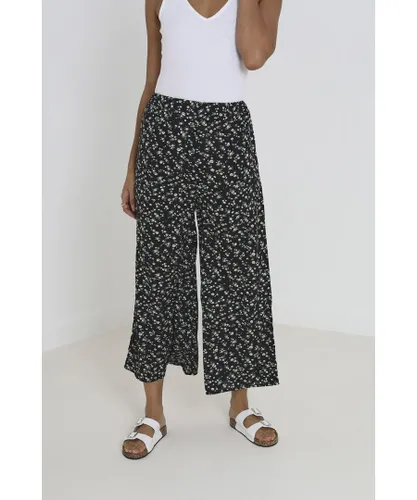 Brave Soul Womens Black 'Summer Wide Leg Elasticated Wasit Floral Trousers