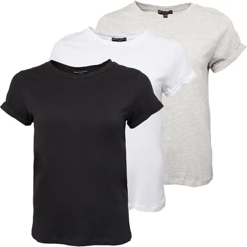 Brave Soul Womens Eleanor Three Pack T-Shirt Black/Grey Marl/White