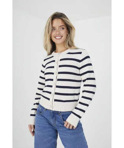 Brave Soul Womens Ivory 'Durham' Striped Knitted Cardigan