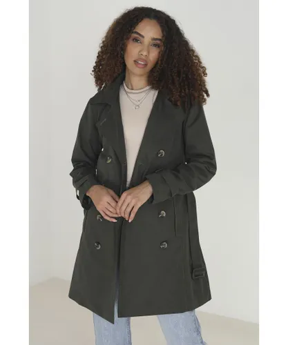 Brave Soul Womens Khaki 'Brandy' Double Breasted Short Trench Coat