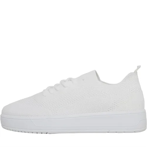 Brave Soul Womens Knitted Lace Up Trainers White