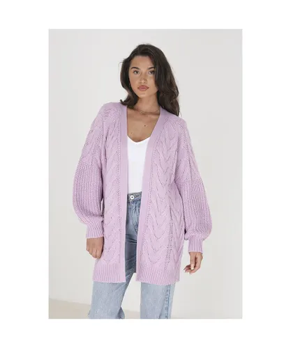 Brave Soul Womens Lilac 'Cabella' Cable Detail Cardigan With Balloon Sleeves