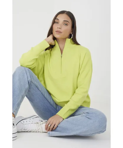 Brave Soul Womens Lime 'Joey' 1/2 Zip Knitted Jumper - Lime Green