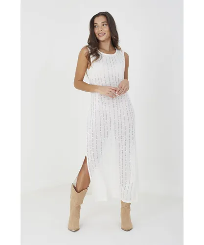 Brave Soul Womens Off White 'Sault' Crochet Knit Sleeveless Maxi Dress