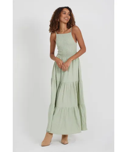 Brave Soul Womens Pale Green 'Mia' Tiered Maxi Dress
