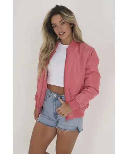 Brave Soul Womens Pink 'Brazil' Ruched Sleeve Oversized Bomber Jacket