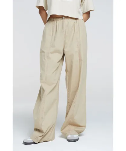 Brave Soul Womens Stone 'Libby' Cotton Adjustable Elasticated Waist Trousers