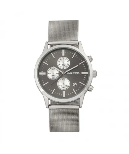 Breed Mens Espinosa Chronograph Mesh-Bracelet Watch w/ Date - Grey Stainless Steel - One Size