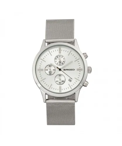 Breed Mens Espinosa Chronograph Mesh-Bracelet Watch w/ Date - Silver Stainless Steel - One Size