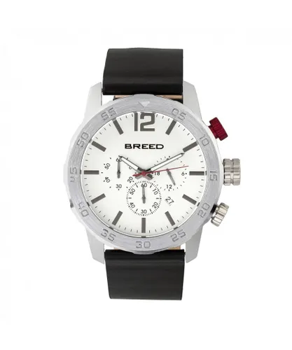 Breed Mens Manuel Chronograph Leather-Band Watch w/Date - Silver Stainless Steel - One Size