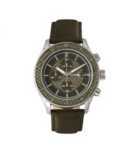 Breed Mens Maverick Chronograph Leather-Band Watch w/Date - Green Stainless Steel - One Size