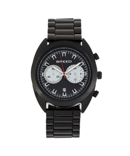 Breed Mens Racer Chronograph Bracelet Watch w/Date - Black Stainless Steel - One Size