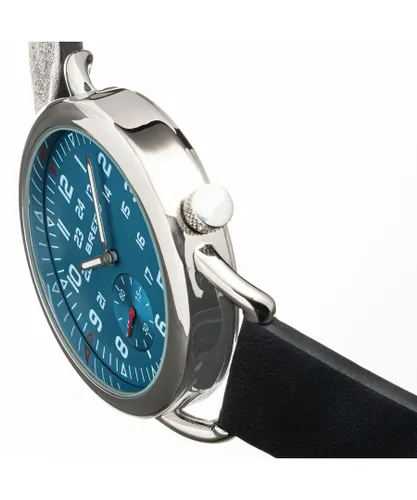 Breed Mens Regulator Leather-Band Watch w/Second Sub-dial - Blue Stainless Steel - One Size