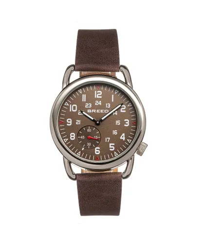 Breed Mens Regulator Leather-Band Watch w/Second Sub-dial - Dark Brown Stainless Steel - One Size