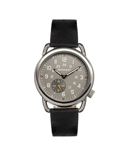 Breed Mens Regulator Leather-Band Watch w/Second Sub-dial - Grey Stainless Steel - One Size