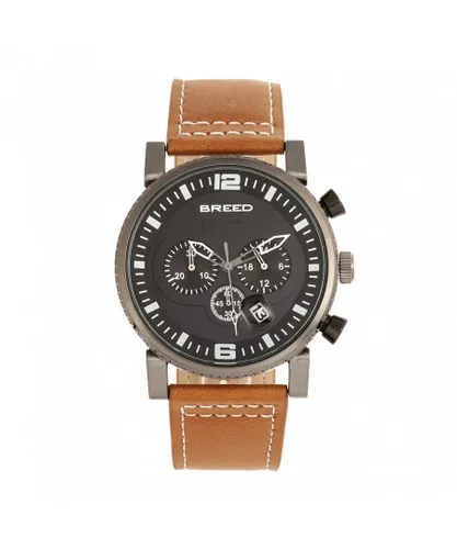 Breed Mens Ryker Chronograph Leather-Band Watch w/Date - Camel Stainless Steel - One Size