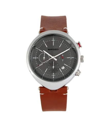 Breed Mens Tempest Chronograph Leather-Band Watch w/Date - Grey/Brown Stainless Steel - One Size
