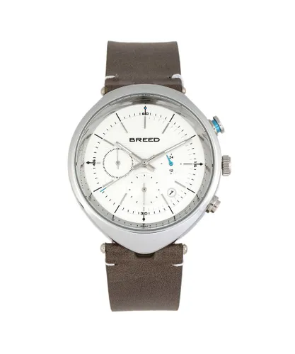 Breed Mens Tempest Chronograph Leather-Band Watch w/Date - White Stainless Steel - One Size