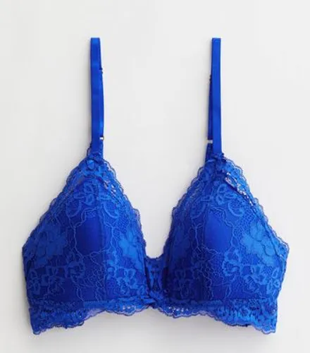 Bright Blue Floral Lace Bralette New Look