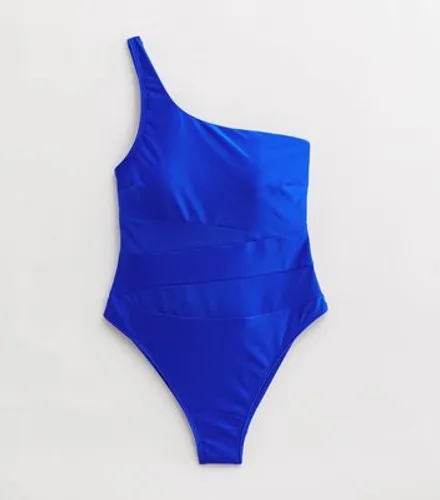 Bright Blue Mesh One Shoulder Swimsuit New Look