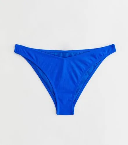 Bright Blue Ribbed V Front Bikini Bottoms New Look