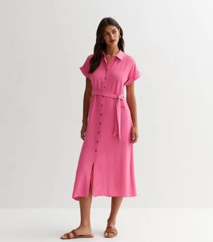 Bright Pink Belted Midaxi Shirt Dress New Look