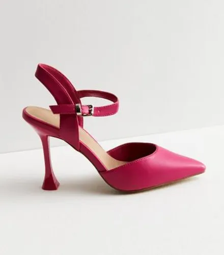 Bright Pink Leather-Look Flared Stiletto Heel Sandals New Look