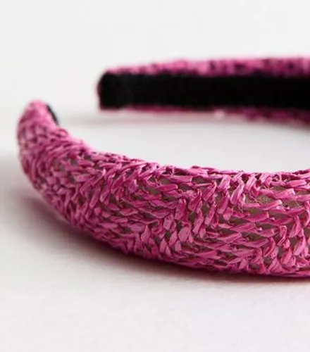 Bright Pink Padded Straw Headband New Look