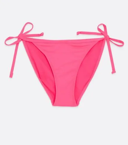 Bright Pink Tie Side Bikini Bottoms New Look