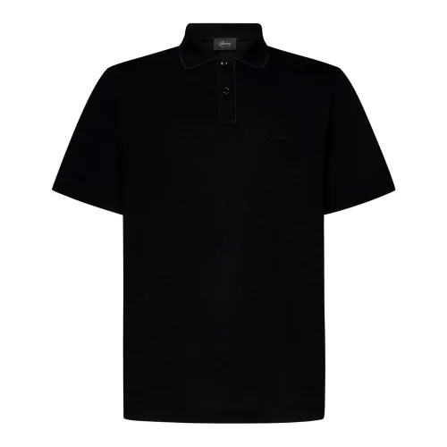 Brioni , Black Polo Shirt with Logo Embroidery ,Black male, Sizes: