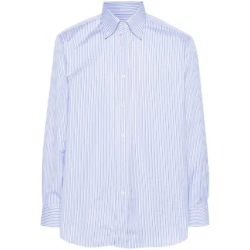 Brioni , Blue and White Striped Shirt ,Blue male, Sizes: