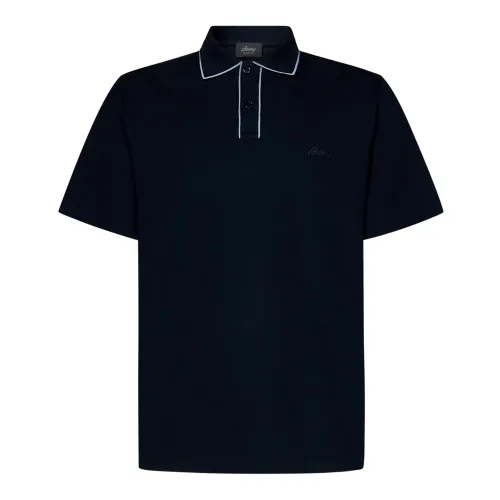 Brioni , Blue Polo Shirt with Logo Embroidery ,Blue male, Sizes:
