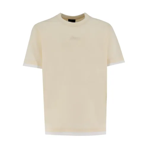 Brioni , Embroidered Cotton T-shirt ,Beige male, Sizes: