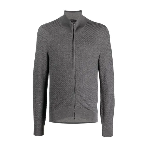Brioni , Full zip up sweater ,Gray male, Sizes:
