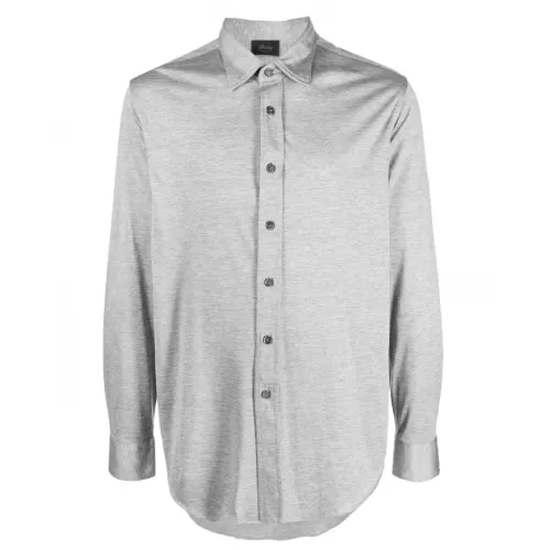 Brioni , Silk-Cotton Blend Button Shirt ,Gray male, Sizes: