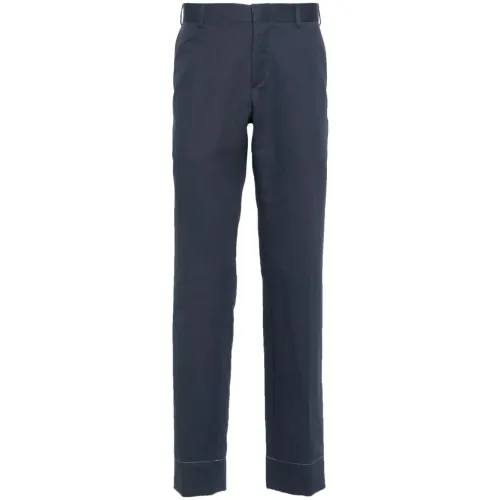 Brioni , Slim Fit Linen Cotton Blend Pants ,Blue male, Sizes: