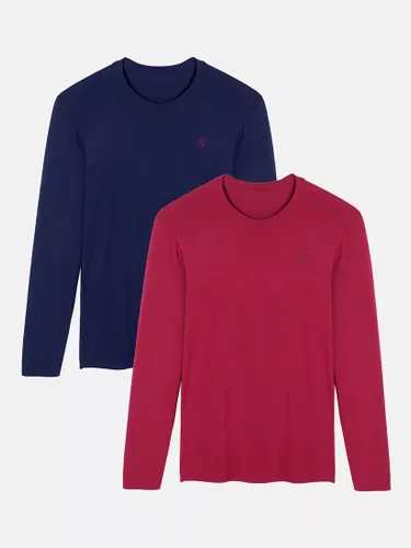British Boxers Bamboo Long Sleeve T-Shirts, Pack of 2 - Red/Navy - Male