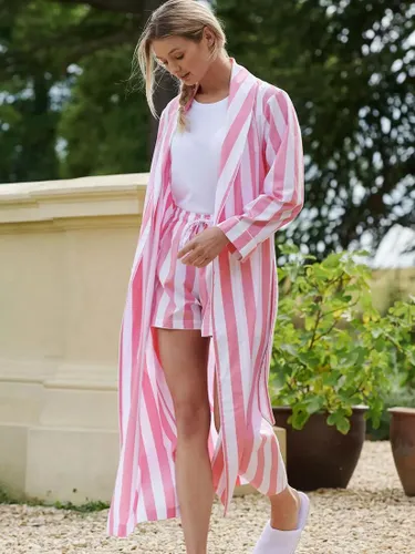 British Boxers Crisp Cotton Dressing Gown, Pink Stripe - Pink Stripe - Female