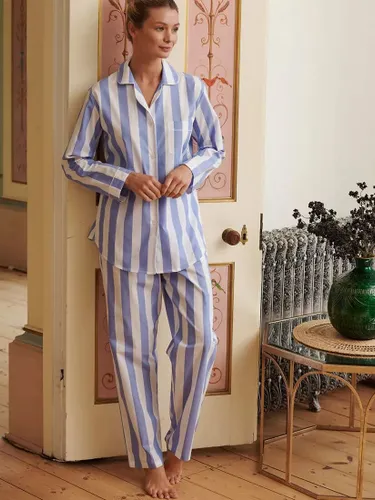 British Boxers Crisp Cotton Pyjama Set, Boat Blue Stripe - Boat Blue Stripe - Female