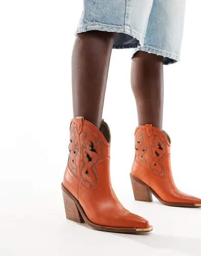 Bronx New Kole western heeled ankle boots in terracotta leather-Orange