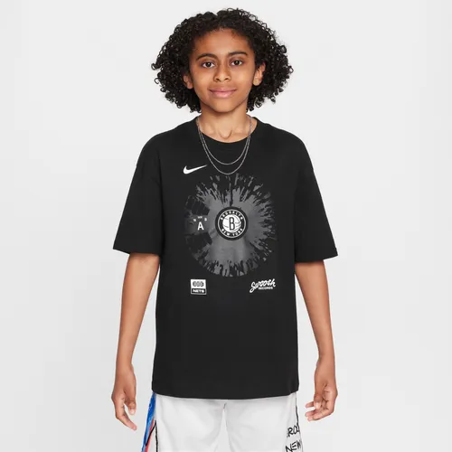 Brooklyn Nets Courtside Older Kids' (Boys') Nike NBA Max90 T-Shirt - Black - Cotton