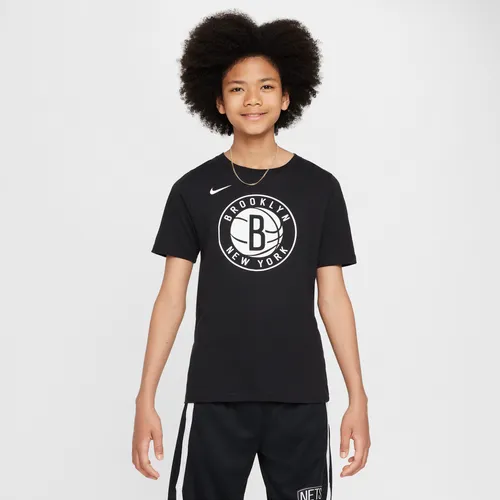 Brooklyn Nets Essential Older Kids' (Boys') Nike NBA Logo T-Shirt - Black - Cotton