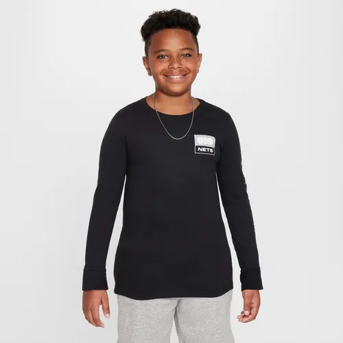 Brooklyn Nets Essential Older Kids' (Boys') Nike NBA Long-Sleeve T-Shirt - Black - Cotton