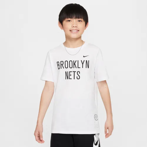 Brooklyn Nets Essential Older Kids' (Boys') Nike NBA T-Shirt - White - Cotton