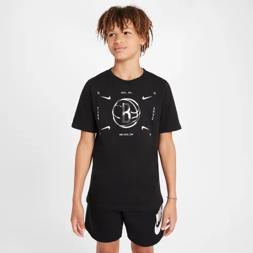 Brooklyn Nets Older Kids' (Boys') Nike NBA Logo T-Shirt - Black - Cotton