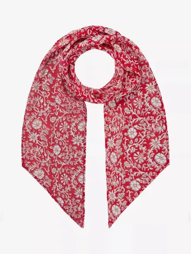 Brora Botanical Print Silk Neck Tie Scarf, Crimson/Multi - Crimson/Multi - Female