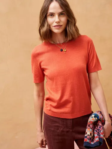 Brora Cotton Knitted Short Sleeve Top - Clementine - Female